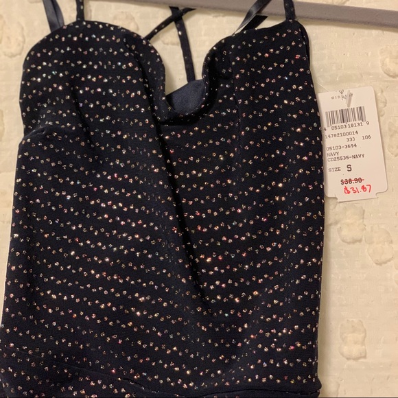 Navy Square Neck Glitter Mini Dress - Picture 9 of 9